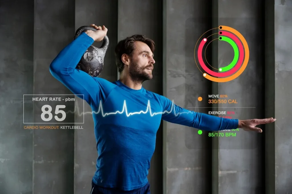 Tela com gráficos e estatísticas sobre pessoas que praticam atividade física, destacando tendências e benefícios do exercício físico.