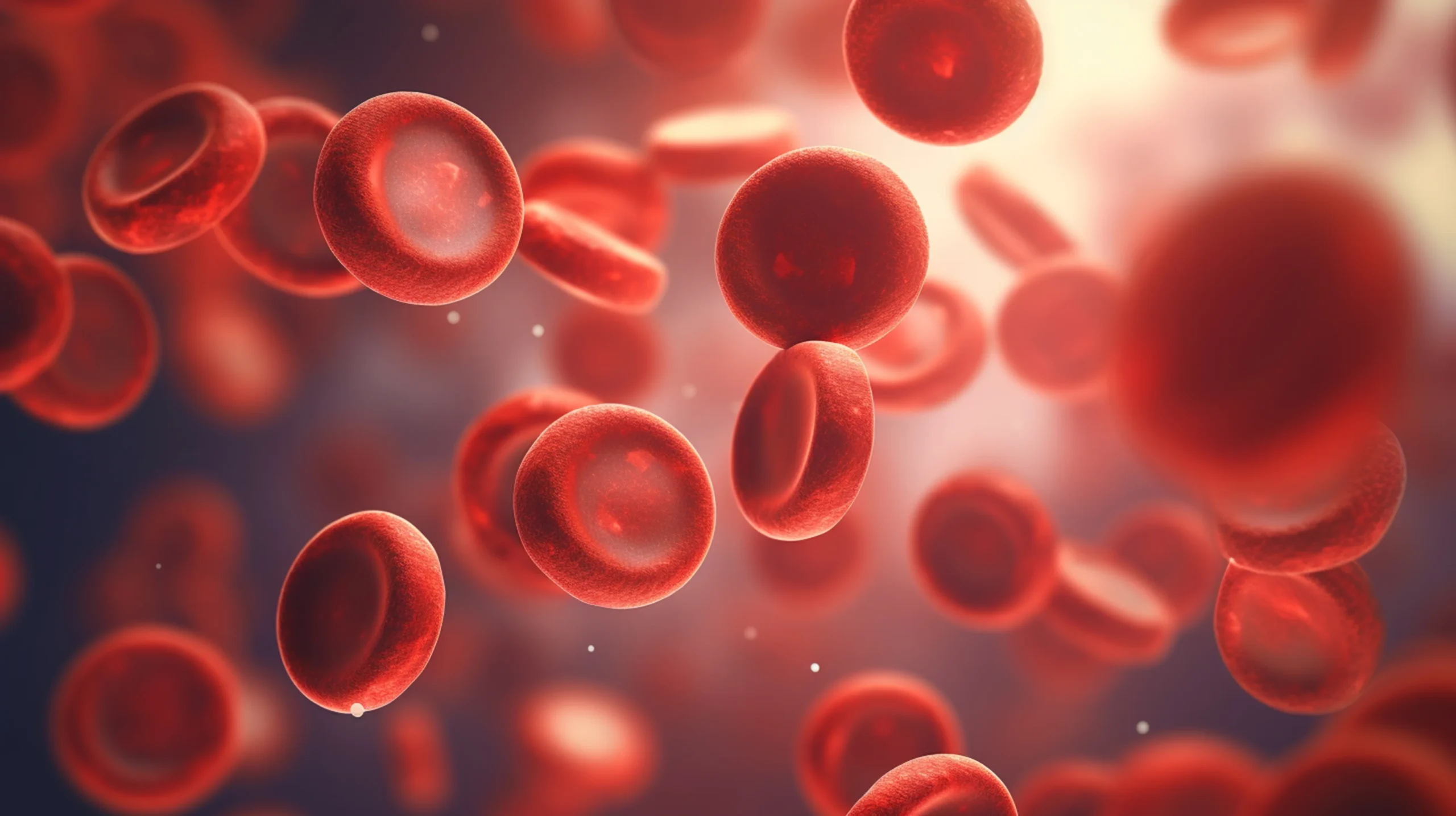 Ilustração de glóbulos vermelhos no sangue, simbolizando a hemoglobina glicada e o monitoramento da glicose.