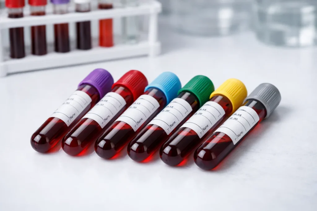 Tubos de sangue utilizados para exames de colesterol, ApoB, ApoA e Lp(a)