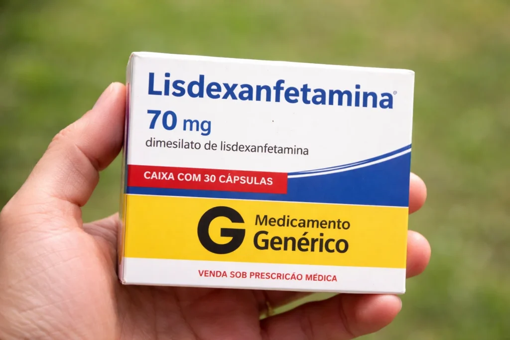 Caixa de Venvanse genérico ilustrando o tema Venvanse causa dependência