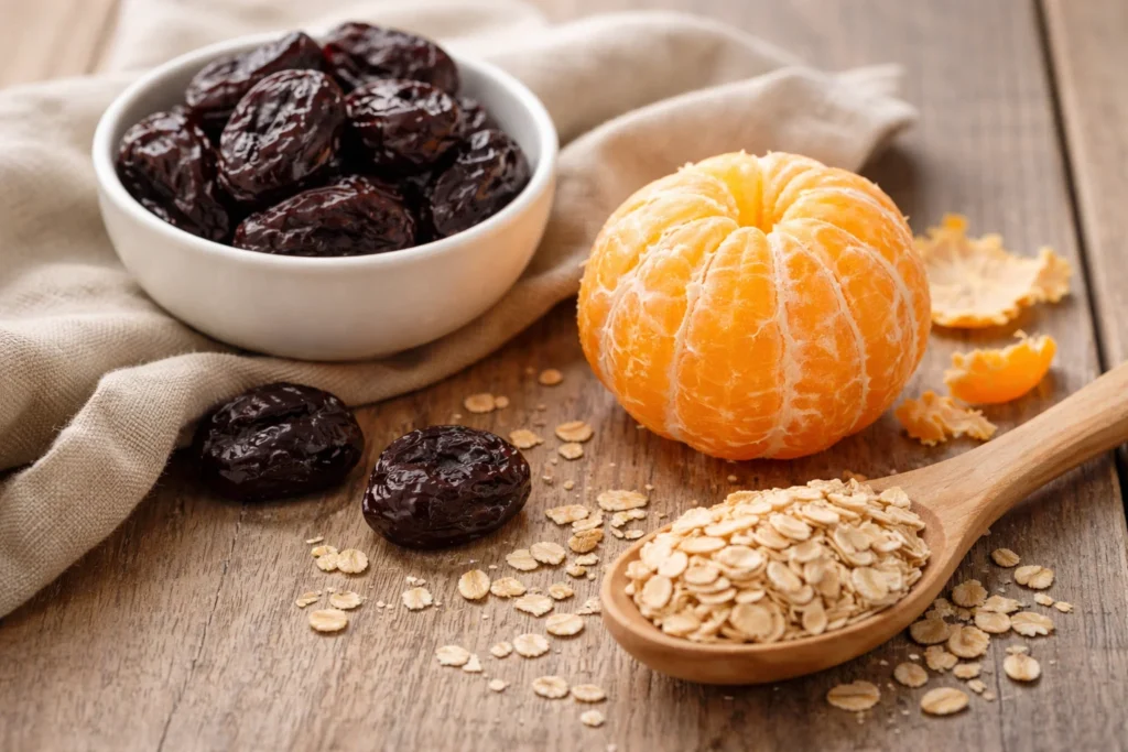 Aveia, laranja e ameixas como alimentos indicados para constipação intestinal