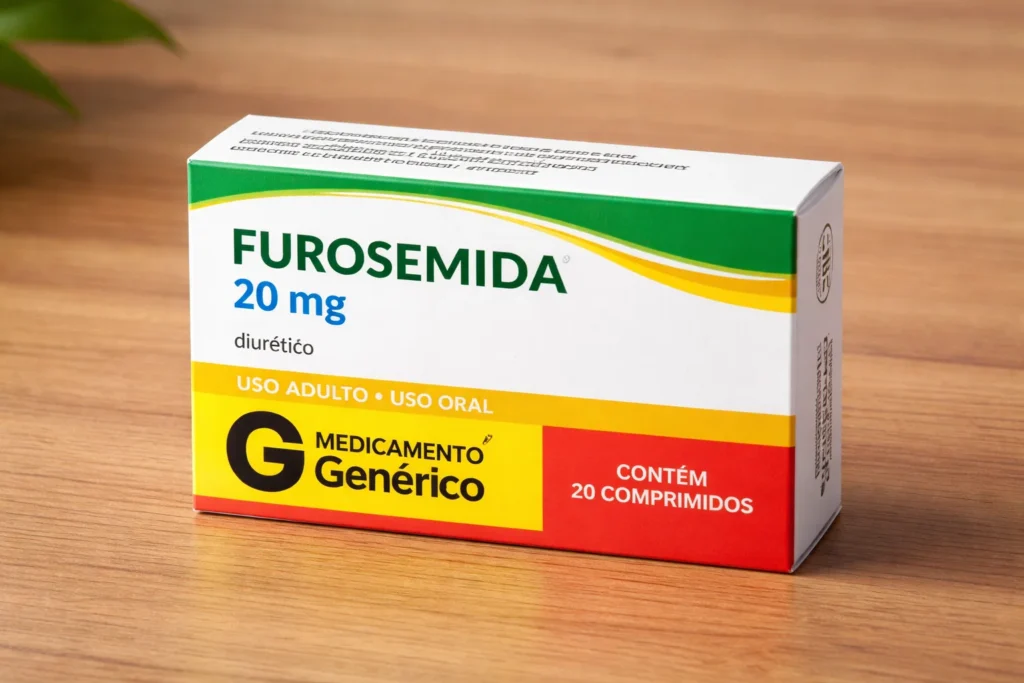 Caixa de furosemida sobre a mesa relacionada à dúvida se diurético emagrece.